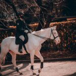 , a man riding on the back of a white horse