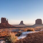 Monument Valley, two plateau in distant of other plateau
